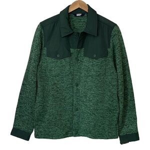 Lands' End Fleece Jacket Mens Large Tall Snap Button Nylon Trim Heather Green